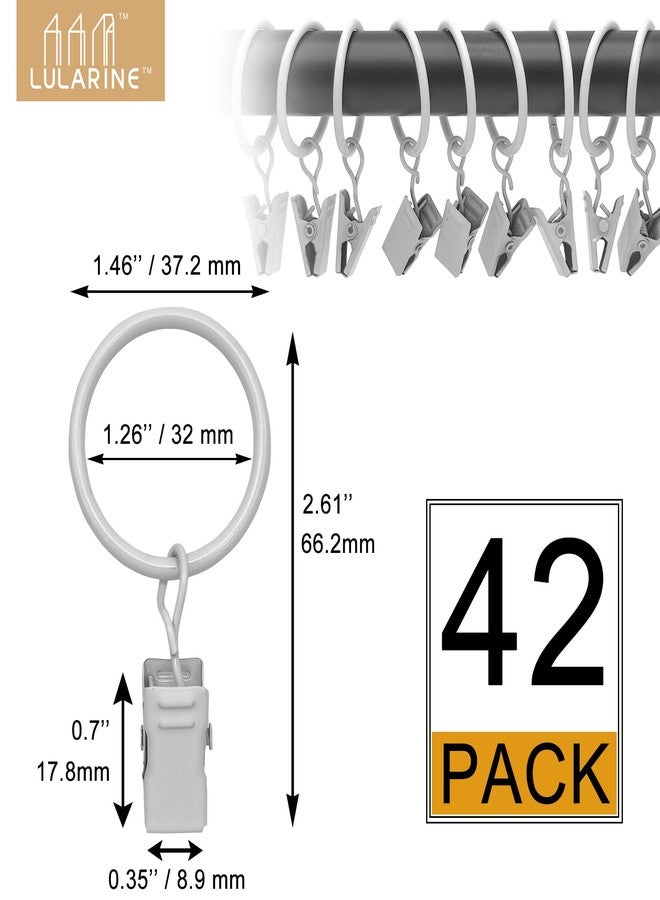 LULARINE 42 Pack Curtain Rings with Clips 1.26" Interior Diameter,Metal Drapery Ring with Clips Compatible with up to 1 inch Drapery Rod,Strong Vintage Decorative Rustproof Drapery Ring with Hooks(White) - Image 2